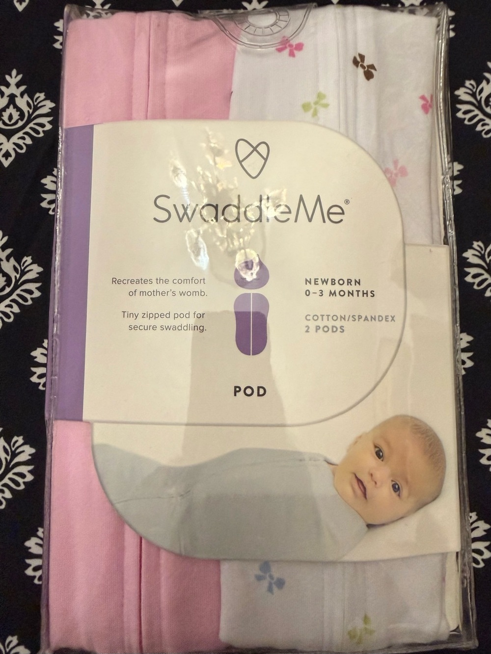 SwaddleMe Pod Newborn 0-3 Months 2 Pack Cotton Spandex Pink Bow Swaddles NEW